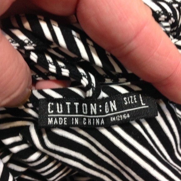 COTTON ON Large Cropped Black White Striped Crewneck Strappy Back Short Sleeves - Picture 4 of 4